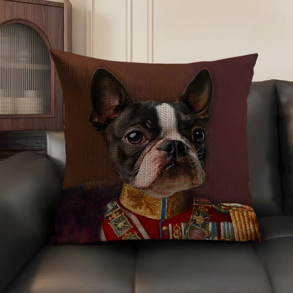 Renaissance Royal Dog Cushion Cover Natural Linen Organic Fabric DoubleSided Printing Sofa Home Decor Gift Pillow Case