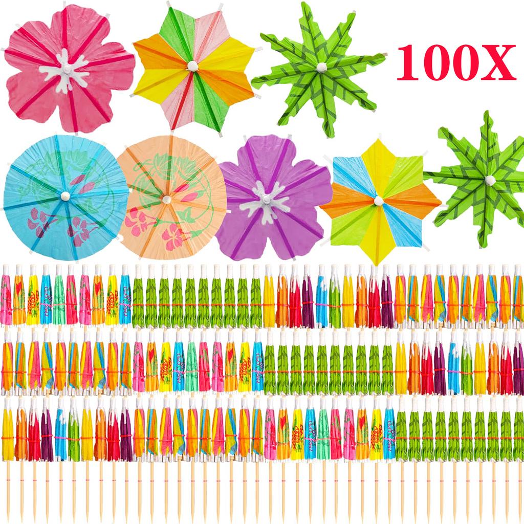 Drink Umbrellas Cocktail Picks Assorted Mini Paper Umbrella Hawaiian Paper Cocktail Picks for Summer Tropical Birthday Party 5