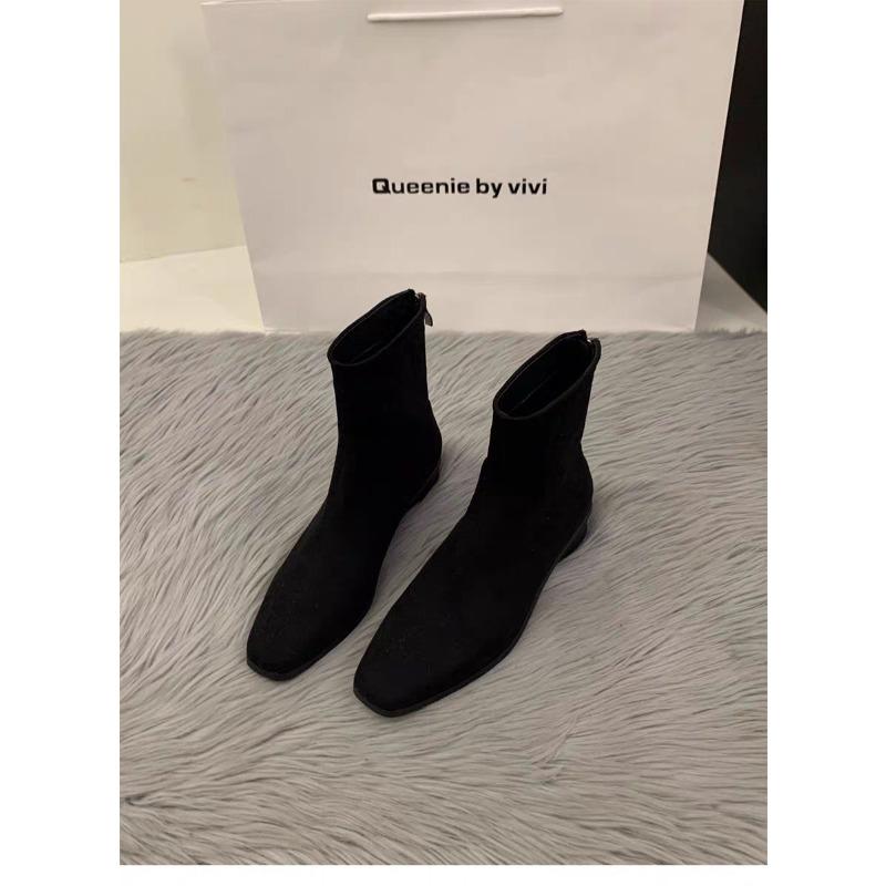 Boots Women's Coarse Heel Suede Small Ankle Boots Women's Shoes, New Versatile Fleece Skinny Boots Short Boots