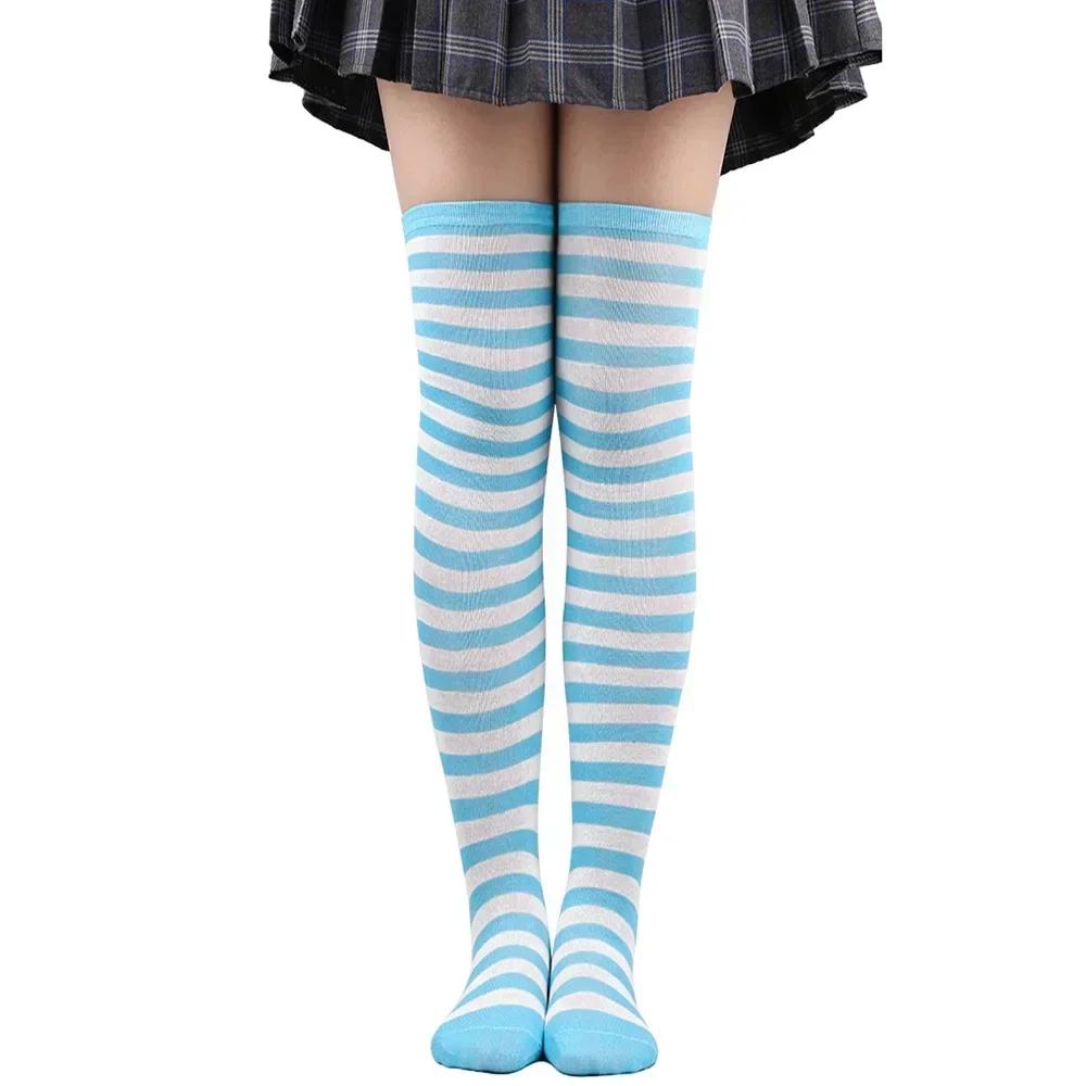 Long Socks Womens Over Above Knee Striped Thigh High Stockings Polka Dot Ladies Black White Pink Cosplay Lolita Harajuku Y2k