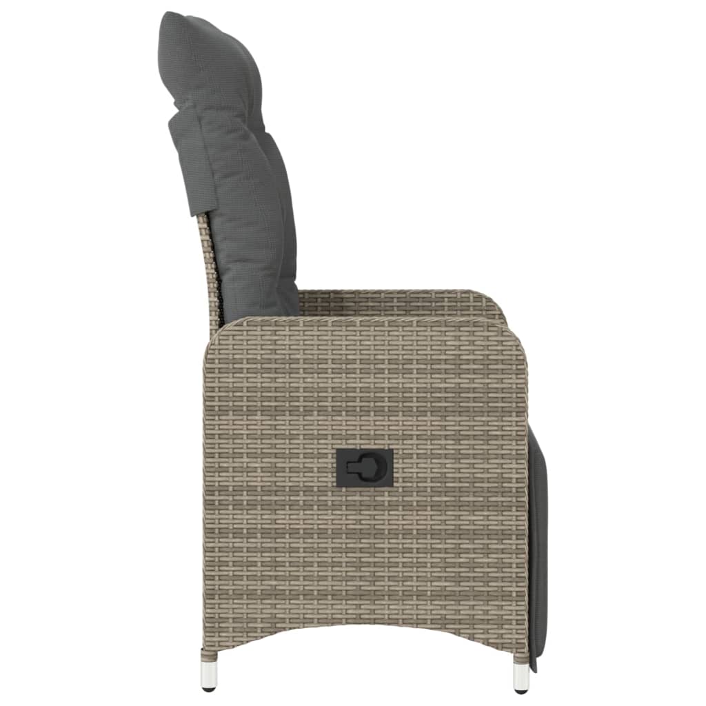 Adjustable Garden Armchair with Cushions Grey Poly Rattan