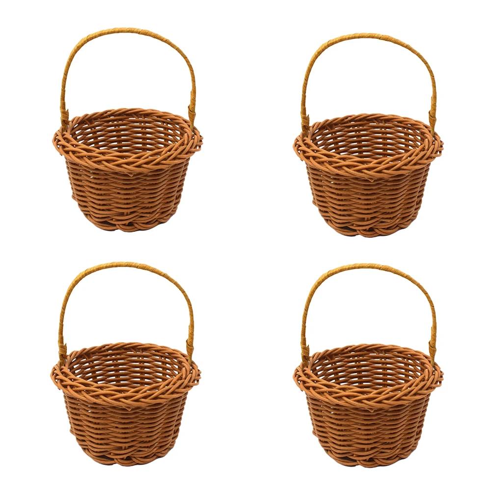 

4PCS Creative Mini Rattan Woven Baskets Beautiful Hand Made Storage Basket, Wicker Flower Basket Shopping Storage Hamper Basket 8x8x11cm