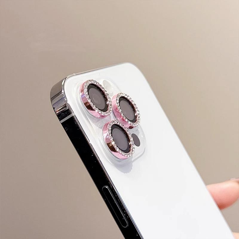 Luxus 2-3 Stück Kameraobjektivschutzhülle für iPhone 16 15 14 Plus 13 11 Pro Max 12 Mini 15plus Mädchen Glitzer Diamant Metall Schutzglasfolie