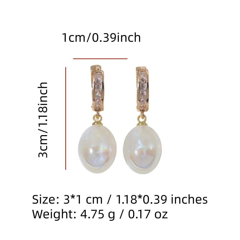 1 Pair Fashion Round Imitation Pearls Dangle Earrings for Women Zirconia Earring Jewelry Wedding Party Accessories