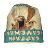 Biihudu Men'S Caveman Beanie Hat - Funny Captain Caveman Retro Comic Design, Beige/Teal/Blue Vintage Style Winter Skull Cap For