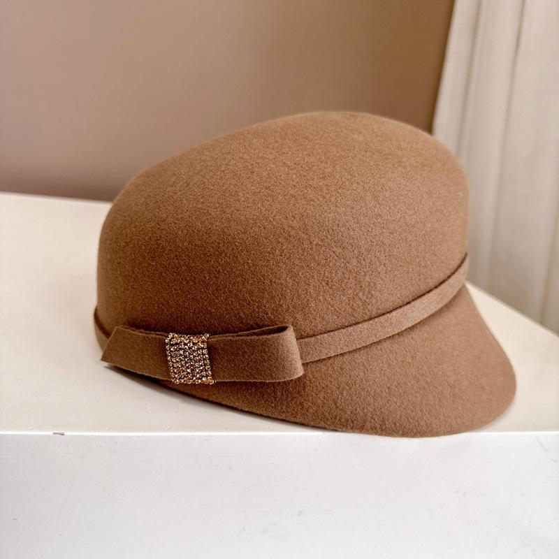 Französischer Promi-Reiterhut mit Strassschleife Herbst-Winter-Hut aus australischem Wollfilz Premium-Newsboy-Hut für den Außenbereich