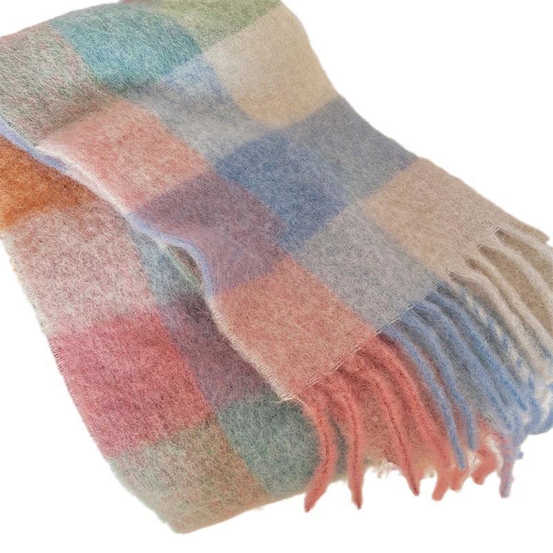 Rainbow Scarf Women's Winter Shawl Couple Colored Plaid Warm Thickened Ins Trendy Cute Girl Student Versatile