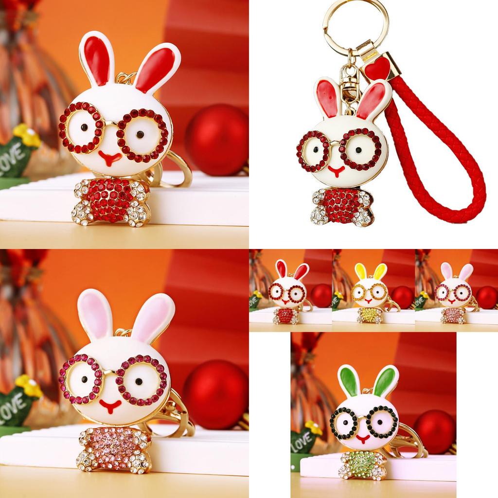 Creative Colorful Rabbit Keychain With Dazzling Rhinestones Stylish Keyring For Women