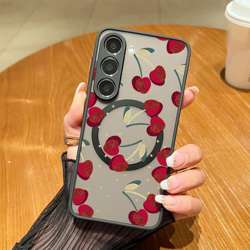Cherry Pattern Magnetic Phone Case For Samsung Galaxy A37 A17 A56 A36 A55 A35 A26 A16 A25 A15 A54 A14 A34 TPU Acrylic Back Cover
