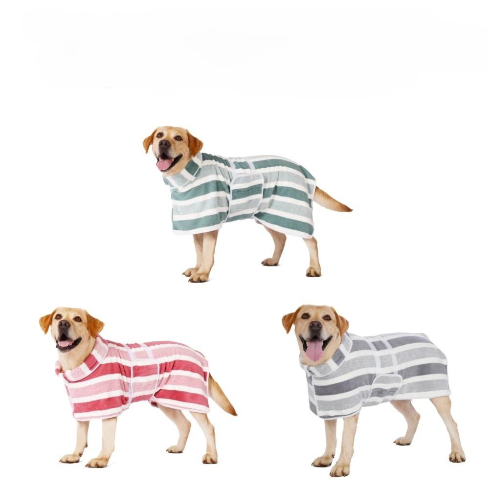 Super Absorbent Coral Velvet Towel Quick-Dry with Adjustable Belly Strap Dog Bathrobe Thickned Soft Striped Dog Towel