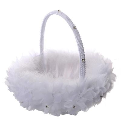 Hochzeit Blumenmädchen Korb mit Straußenfedern und Spitze Blumen, 9 Zoll mal 9,4 Zoll