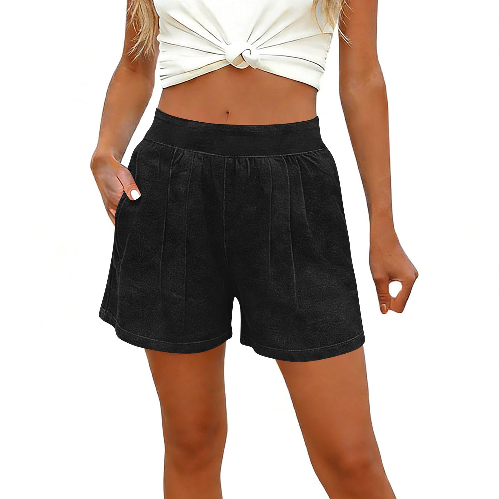 Women s Summer Fashion Color Pocket Stretch High Waist Comfortable Casual Shorts L