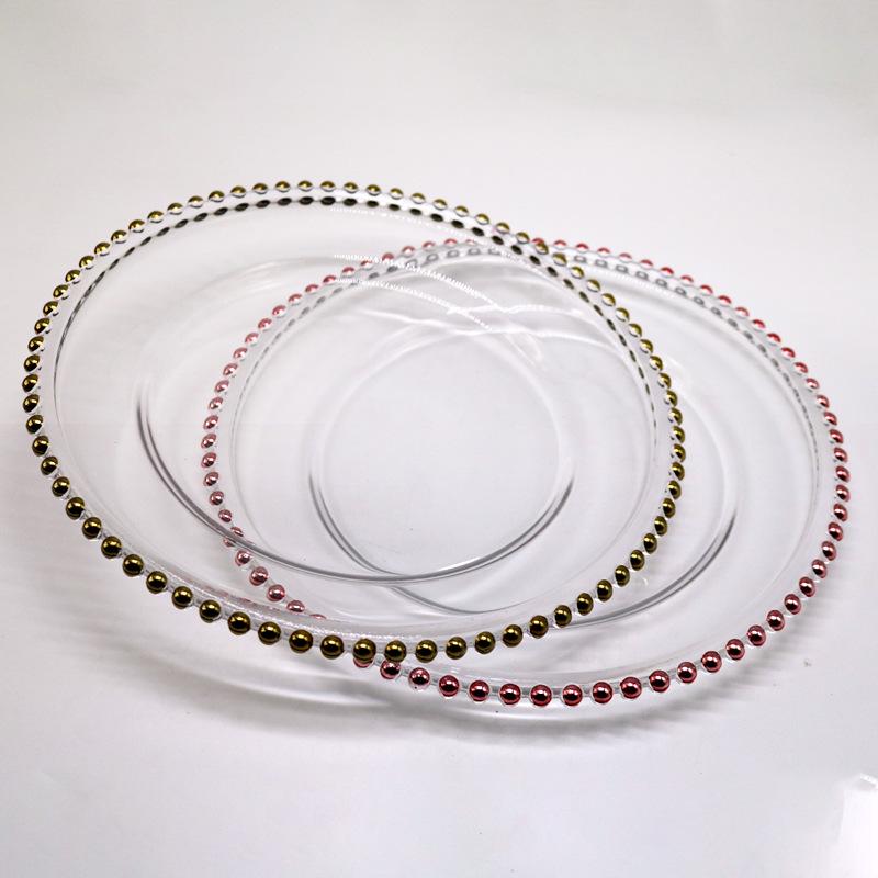 Nordic Style Golden Beaded Glass Fruit Plate - Round and Elegant for Banquets