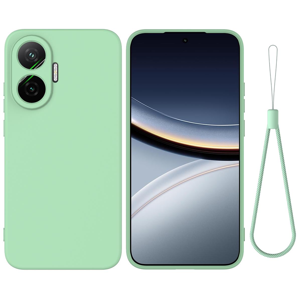 

For Xiaomi Redmi Turbo 4 Pro 5G/Xiaomi Poco F7 5G Liquid Silicone Case Phone Back Cover with Hand Strap Green
