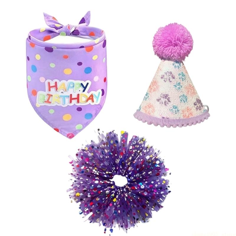 QX2E Lovely Birthday Dog Dress Set Including Party Hat Dog Gift Celebrating Pet Products Supply For Celebration And Photos
