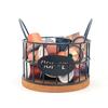 Coffee Pod Basket Round Iron Wire Storage Basket Large Capacity Coffee Capsule Holder with Wooden Base for Home Office