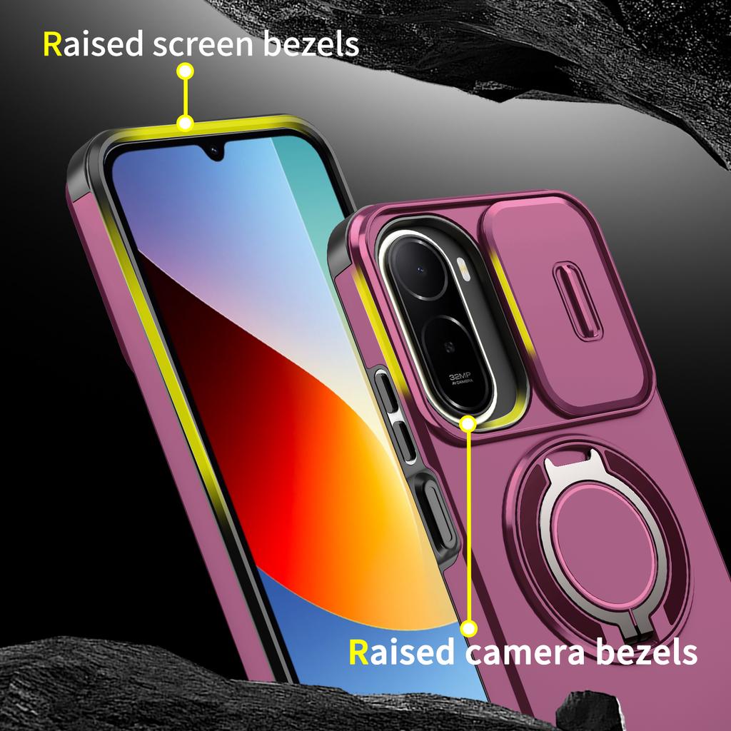 Magnetic Metal Ring Stand Armor Case For Xiaomi Redmi A7 Pro 4G Slide Push Window Lens Protection TPU Plastic Phone Cover Shell