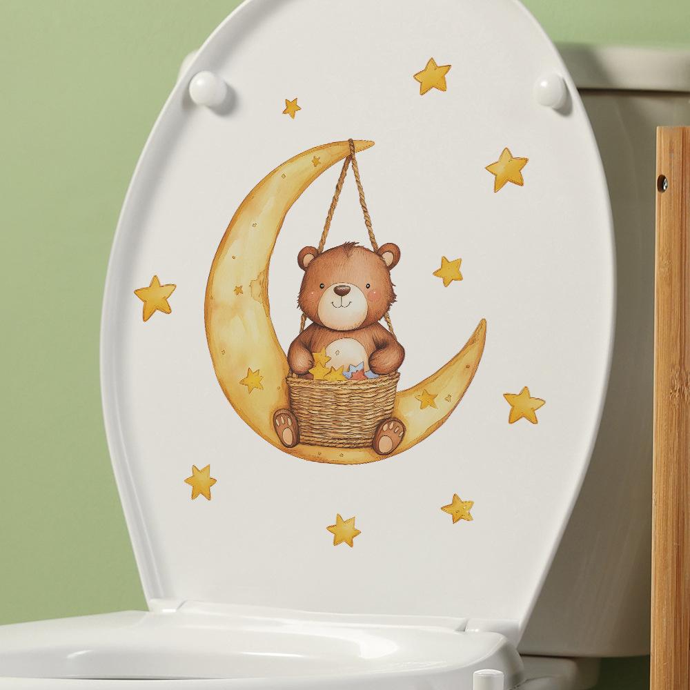 Cartoon Goodnight Bear Rabbit Stars Bathroom Toilet Toilet Stickers Home Beautification and Decoration Stickers
