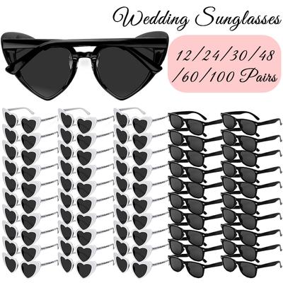 24-60 Pairs Heart Sunglasses Bulk Wedding Party Favors for Guests, Bachelorette Hen Party Fun Glasses, Team Bride Bridesmaids Gift