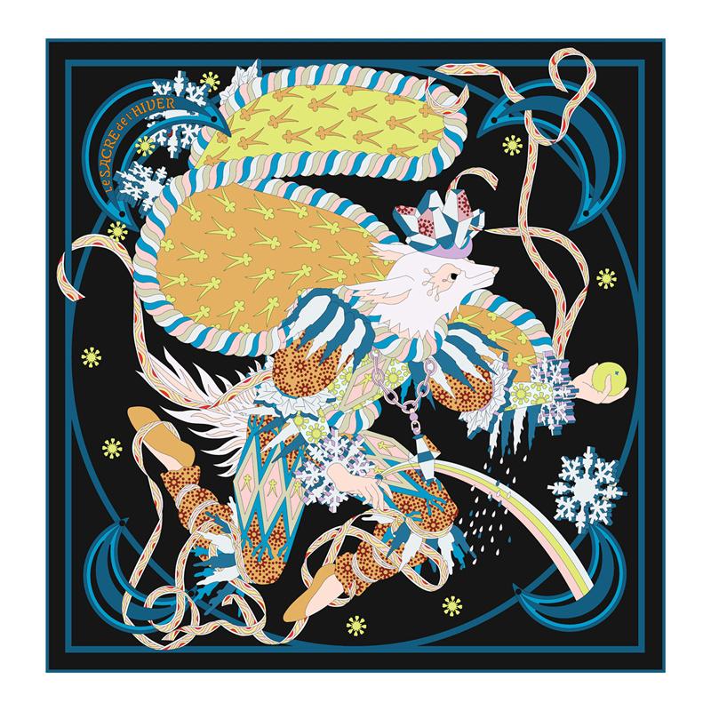 Silk Scarf Women Fox Dancing Print Square Scarves Head Echarpes Silk Foulards Femme Wraps Beach Shawls Bandana Lady Hijabs 90CM