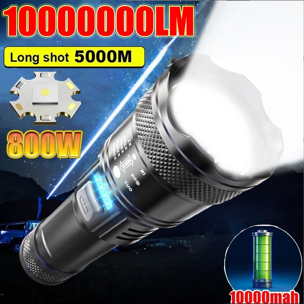 Hohe Starke Leistung LED Taschenlampen 2000LM Taktische Taschenlampe mit Displaylicht USB-Aufladung Camping Angeln Notfall Zoom Laterne