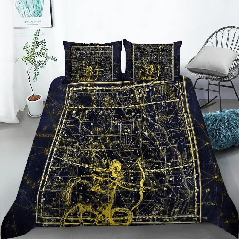 Sternbild Bettbezug Gelbes Sternbild King-Size-Bettwäscheset für Astronomie-Enthusiasten Weicher Einzel-Polyester-Bettdeckenbezug