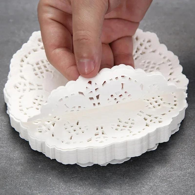 3.5inch Round Mat Paper Doily Lace Brim Biscuit Cupcake Pad for Fried Food Dessert Cookies Party Wedding Table Decor