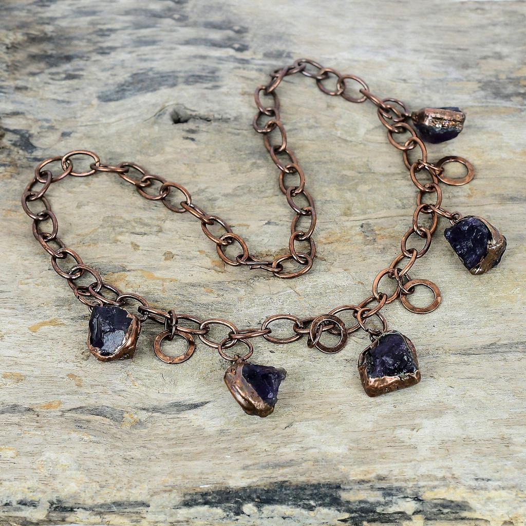 African amethyst rough necklace electroformed copper necklace adjustable chain necklace handmade copper jewelry gemstone necklace for gifts