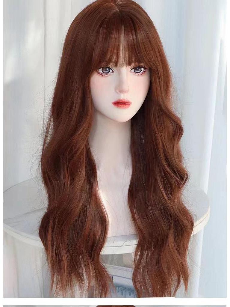 Damenperücke in schmutzigem Orange, lang und lockig, mit Mittelscheitel - Natürlicher Look für den täglichen Gebrauch