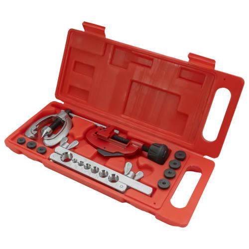 10-Piece Stainless Steel Double Flaring Tool Set for Copper Pipes 3/16" To 5/8" (4.8" To 15.9mm) Diameter, 45 Degree Flare, Includes Storage Case