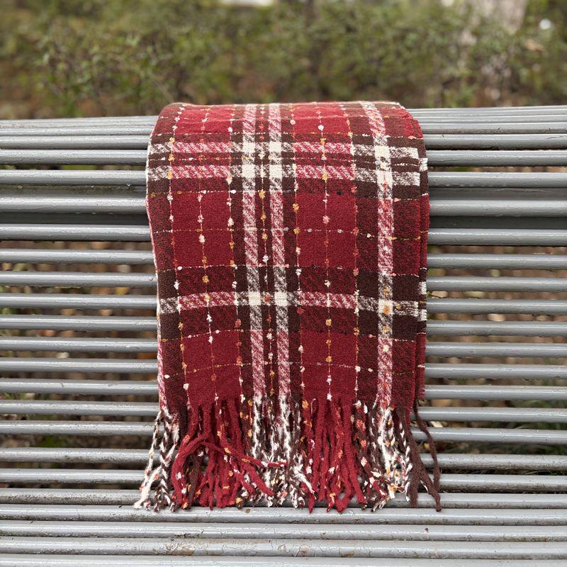 Women's Red Plaid Cashmere-Like Scarf Shawl - Warm, Versatile, Fashionable for Autumn and Winter