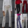 Women's High Waist Sequin Flare Pants Slim Elastic Waist Party Trousers