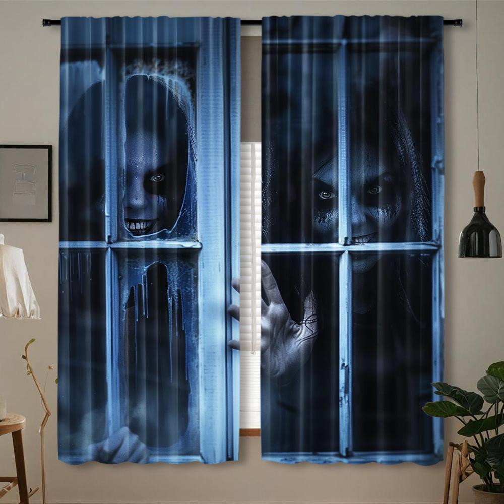 

2 шт. занавески сари кровавые декоративные оконные шторы с карманом для штанги для спальни, гостиной, домашнего декора, дома с привидениями 100W130H(CM)&Rod Pocket