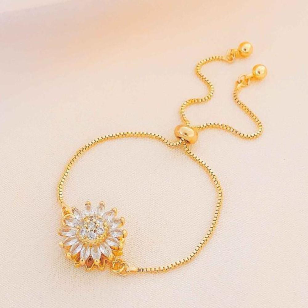 Light Luxury Spinning Sunflower Bracelet for Women Elegant Sparkling Zircon Calming and Relaxing Accessory Birthday Jewelry Gift