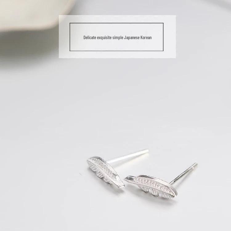 Beixi Sterling Silver Feather Stud Earrings - Elegant, Fashionable, Korean Style, Versatile, Fresh Design for Women. 925 Silver