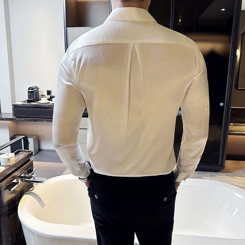 Basic Solid Color Vintage Shirts Men's Clothing Long Sleeve Spring Autumn Business Casual Polo-Neck Single-breasted Aura Shirts