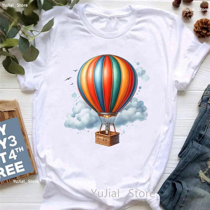 Colorful Hot Air Ballons Printed T Shirt Girls Rainbow Fashion Tshirt Unisex Clothes 2024 Summer Short Sleeve Tshirt Female
