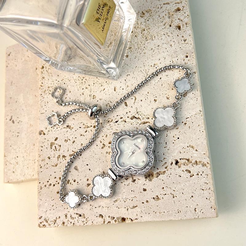 

Женские часы с клеверным браслетом, женские часы с тонким ремешком, браслетом Fritillaria с водными бриллиантами, регулируемые женские кварцевые часы