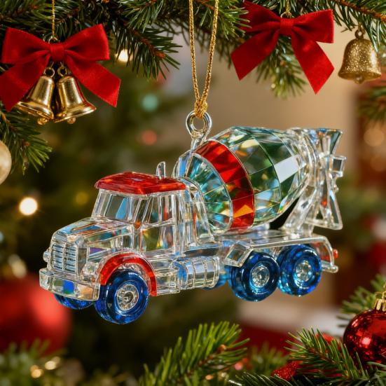 Faux Crystal Construction Truck Ornament Christmas Tree Colorful 2D Flat Acrylic Construction Vehicle Hanging Decoration Pendant