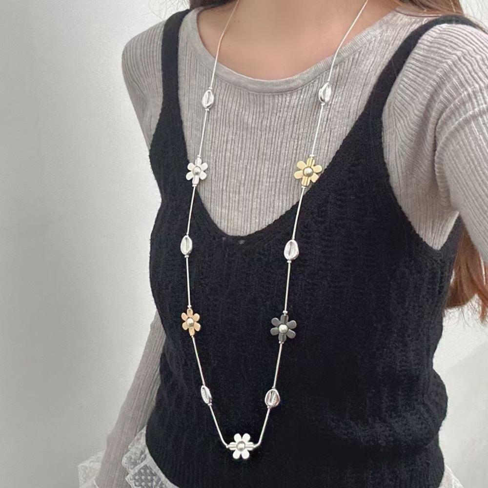 Retro Hot Girl Lange Dubbellaagse Plissé Draagbare Ketting voor Vrouwen Boheemse Etnische Kleurrijke Bloemen Kralen Trui Ketting Sieraden Cadeau