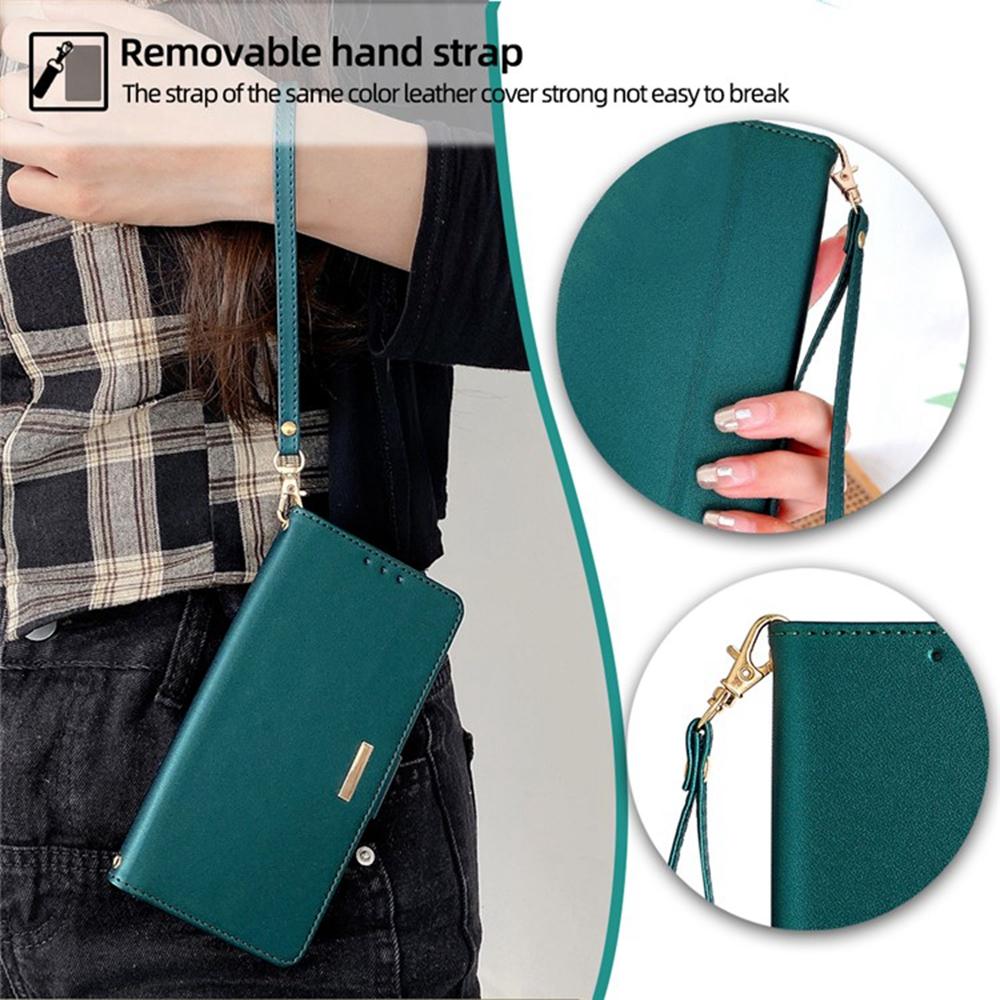 For Oppo Reno14 F 5G Case RFID Blocking Wallet PU Leather Phone Cover with Wrist Strap