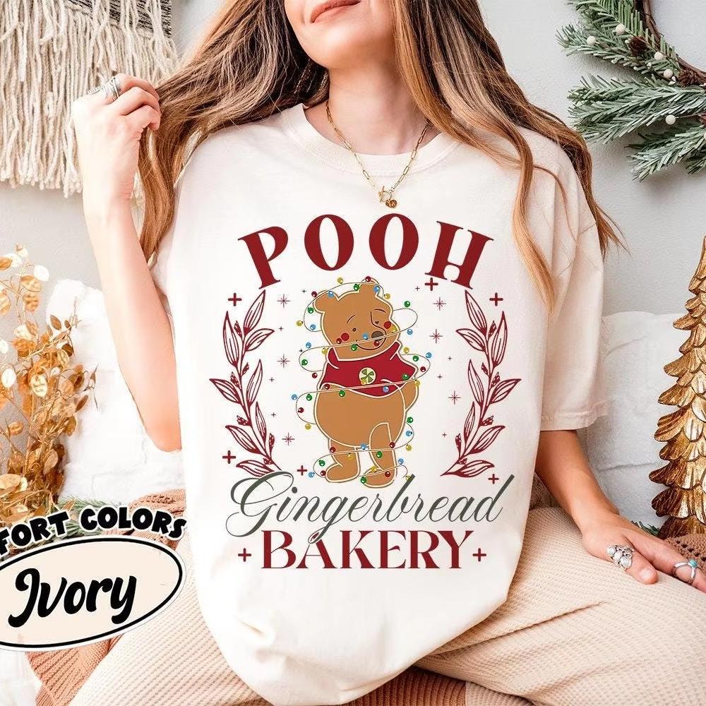 

2026 New Mickey and Friends Gingerbread Bakery Christmas Print TShirt Womens Short Sleeve Relaxed Plus Size Top S