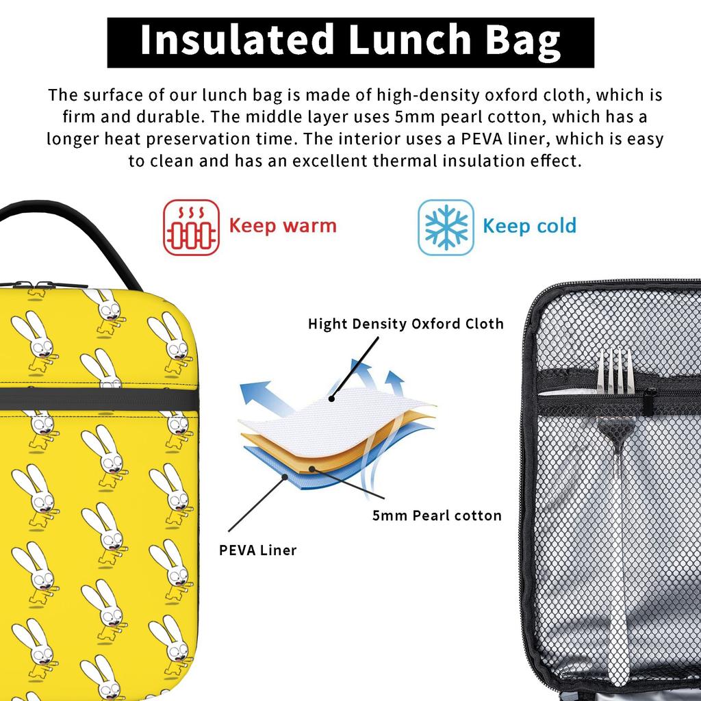 Simons Super Rabbit Bunny Insulated Lunch Bags Portable Lunch Container Cooler Bag Tote Lunch Box Food Storage Bags