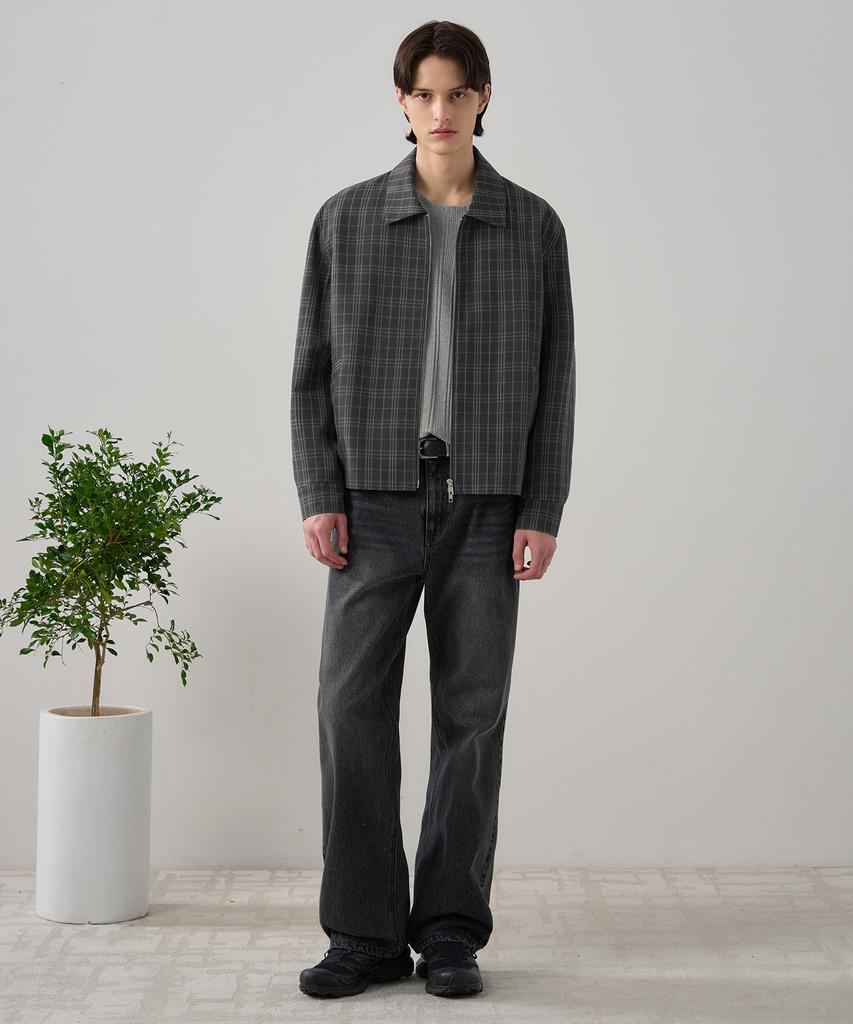 Draw Fit Stable Layered Check Jacket [Grey]