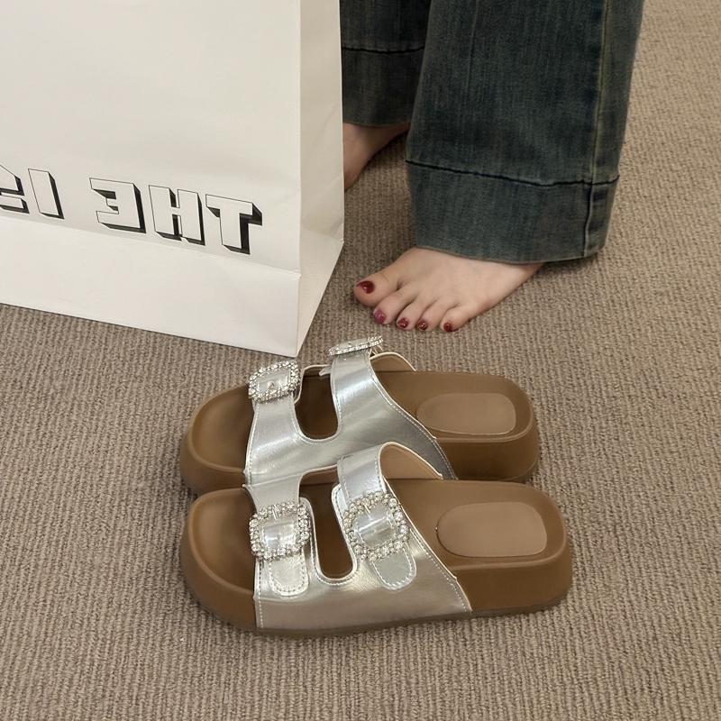Fashion 2025 Crystal Women's Flats Slippers Fashion Platform Sandals New Summer Shoes Casual Beach Flip Flops Walking Shoes