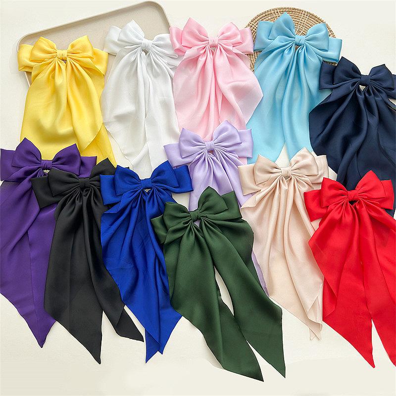 Hairpin Style Bow Double-layered Ribbon Long Tail Tassel Fashionable Lady's Spring Clip Hair Accessory