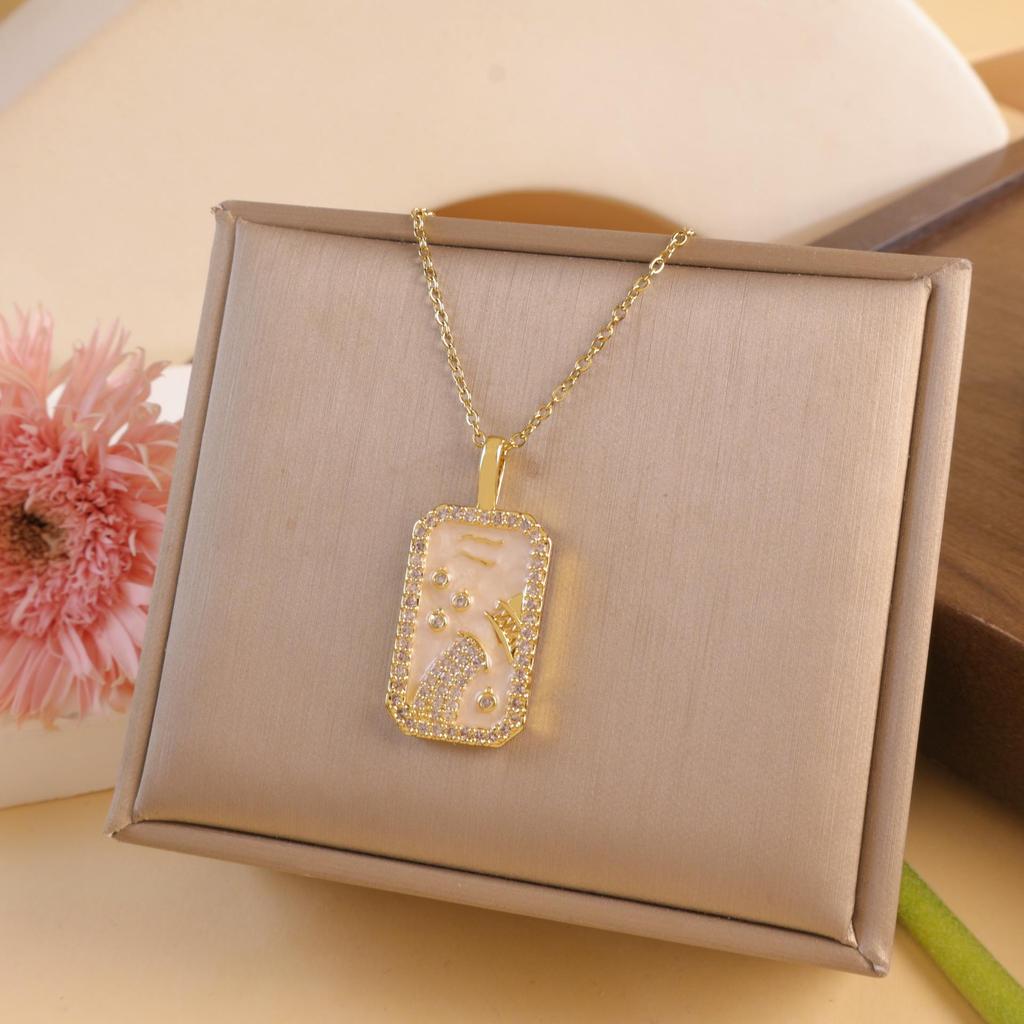 Colored Zircon Horoscope Necklace - European & American Style, Women's Light Luxury Accessory for Autumn/Winter