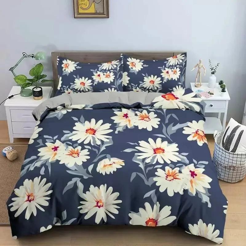 3D-Design Blumen Bettbezug-Sets Bettwäsche Bettwäsche-Set Steppdecke/Bettbezüge Kissenbezüge 220 x 240 Größe Schwarz Home Texitle