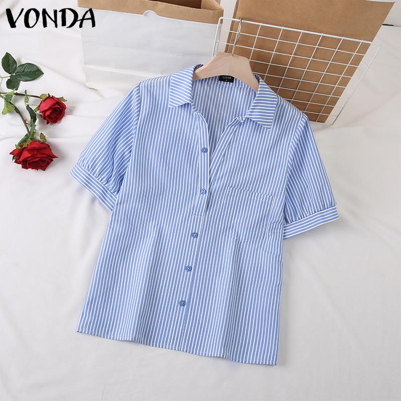 

Летние женские рубашки в полоску VONDA с ​​короткими рукавами и пышными рукавами, топы