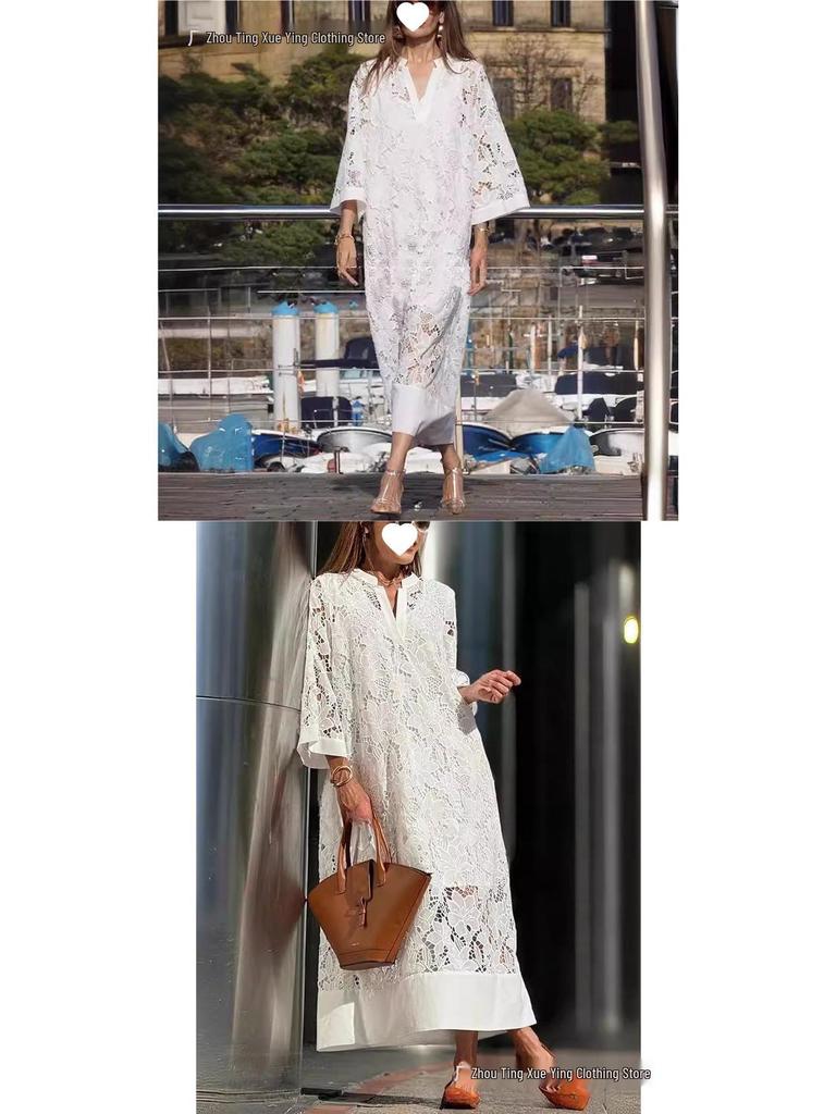 Lace Milk Silk Loose Mid-Length Dress - European & American Style